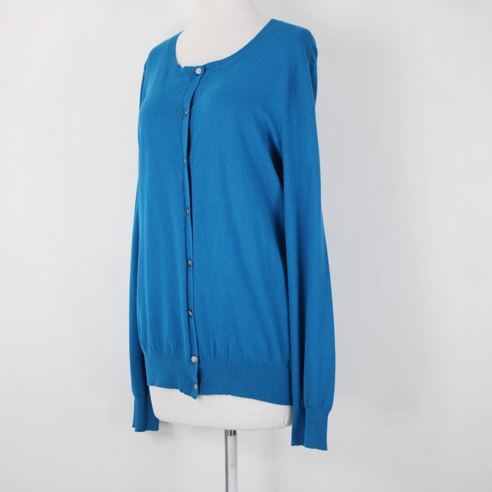 Anne Klein $89 Sz XL Peacock Blue Silver Buttons Viscose Cardigan Sweater - Picture 3 of 14